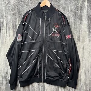 Y2K Coogi Jacket Men's 3XL Embroidered Black British Track Plaid Spellout Grunge